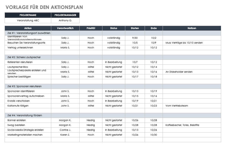 Action Plan Template German