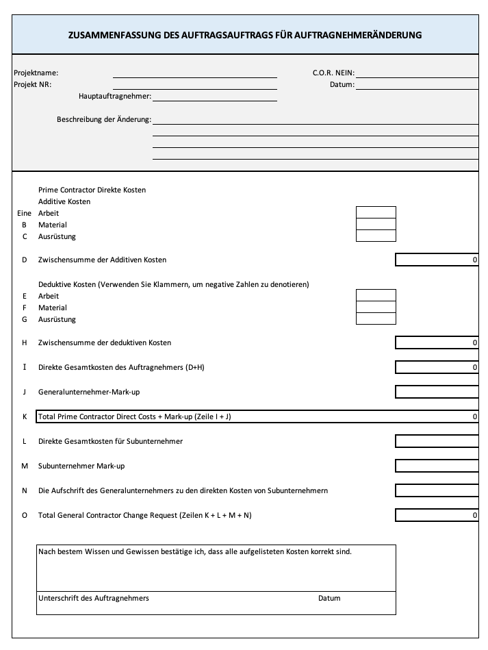 更改订单Request Summary Template German