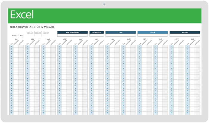 12-Monats-Timecard-Vorlage