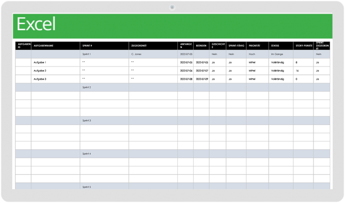 Agile Product Backlog-Vorlage