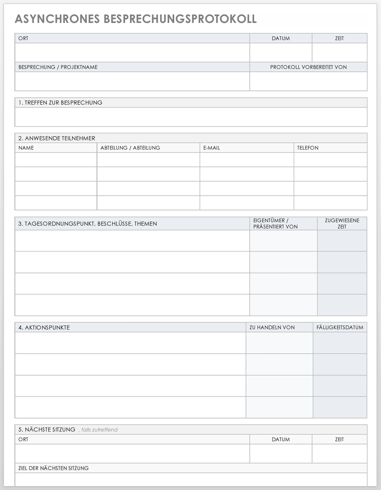 Vorlage für asynchrone Besprechungsprotokolle