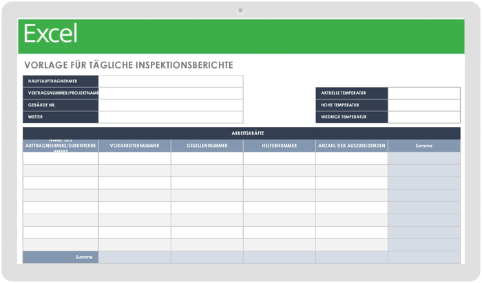 签证官rlage für den täglichen Inspektionsbericht