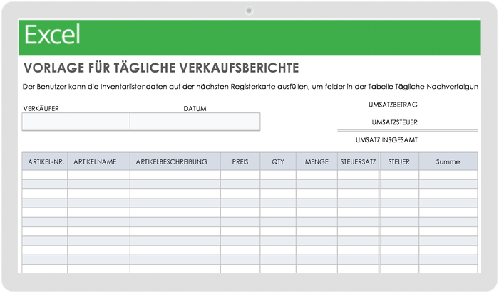 签证官rlage für den täglichen Verkaufsbericht