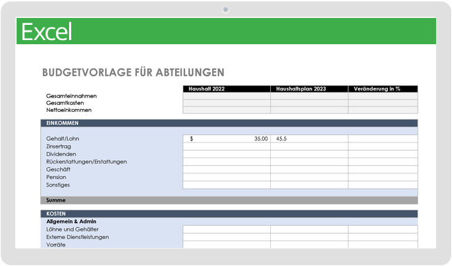 Budgetvorlage der Abteilung