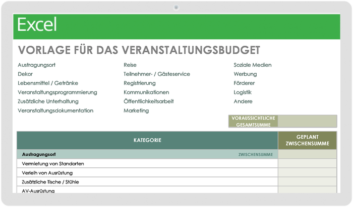 Budgetvorlage für Veranstaltungen