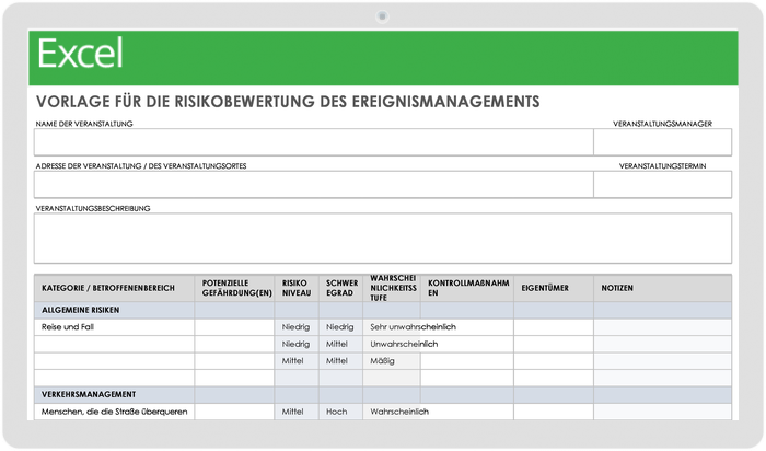 Risikobewertungsvorlage für das Eventmanagement