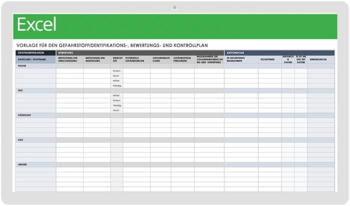 Vorlage für die Bewertung der Identifizierung gefährlicher Stoffe und den Kontrollplan