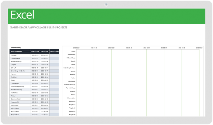 Gantt-Diagrammvorlage für IT-Projekte