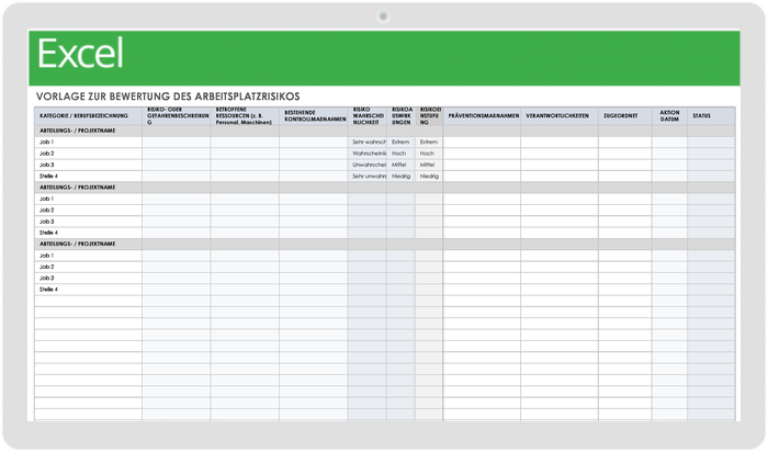 Vorlage für die Gefährdungsbeurteilung am Arbeitsplatz