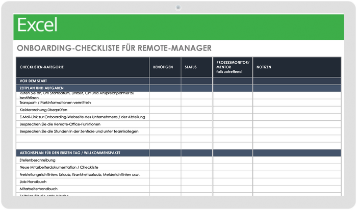 Vorlage für die Onboarding-Checkliste für Remote-Manager