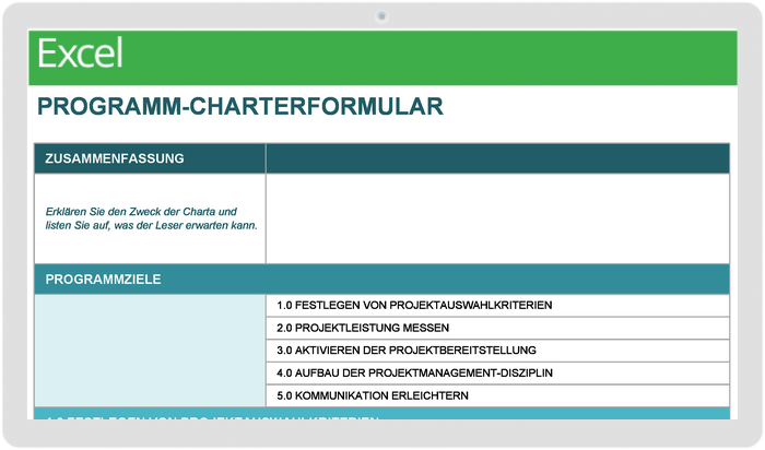 Formularvorlage für die Programmcharta