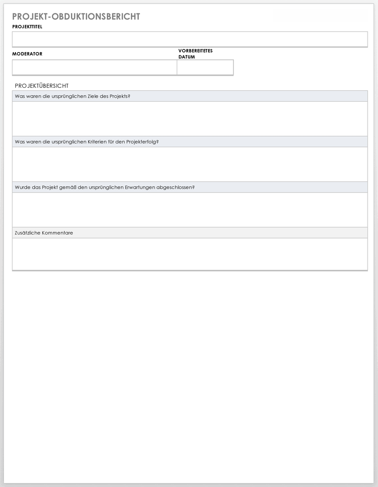 Projektpostmortem-Berichtsvorlage