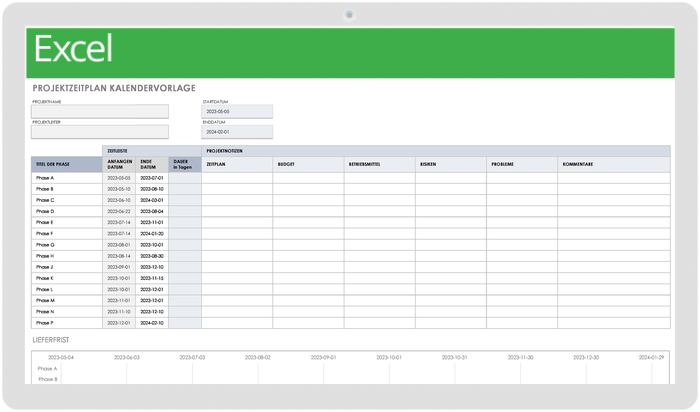 Projektzeitplan Kalendervorlage