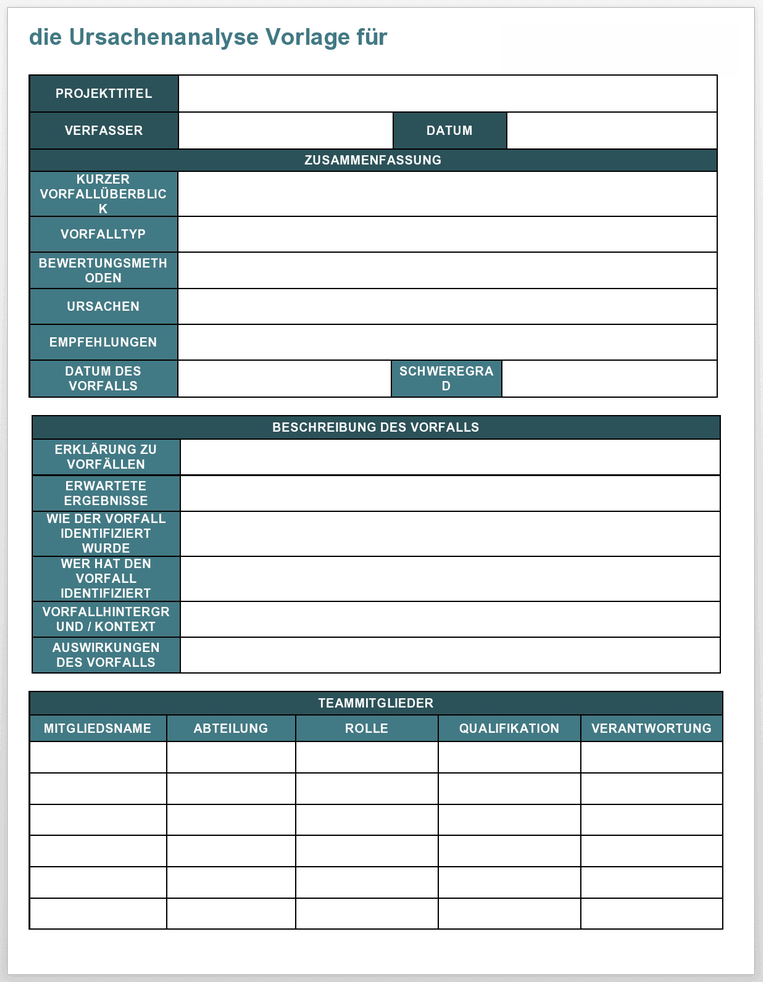 Vorlage für die Ursachenanalyse