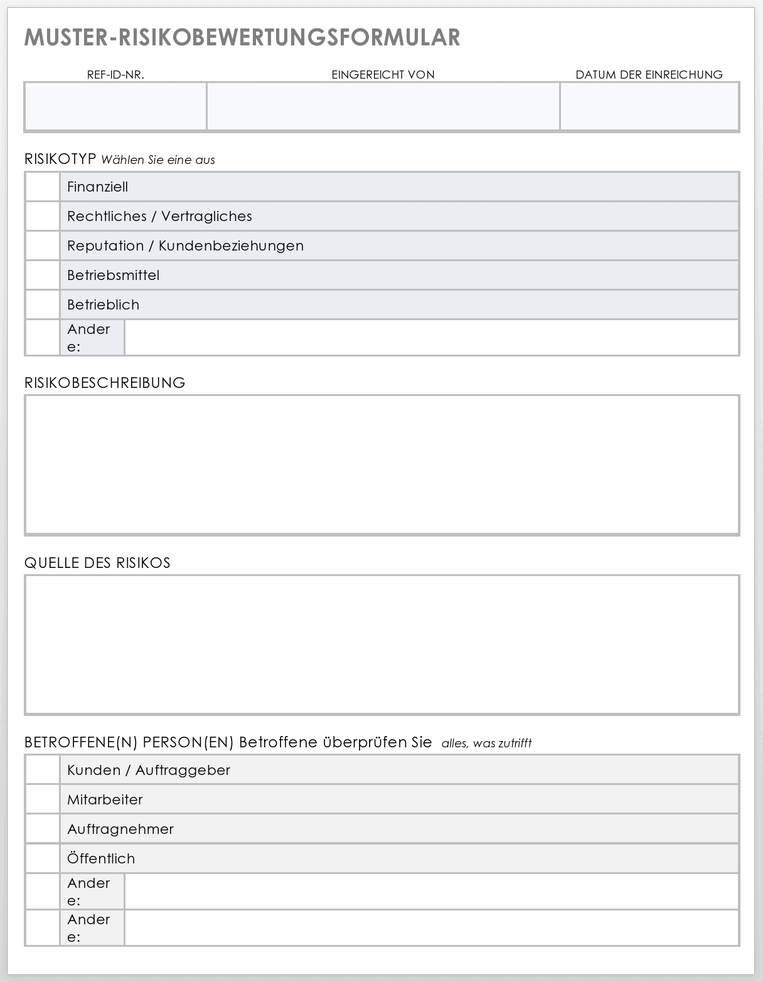 Mustervorlage für ein Risikobewertungsformular