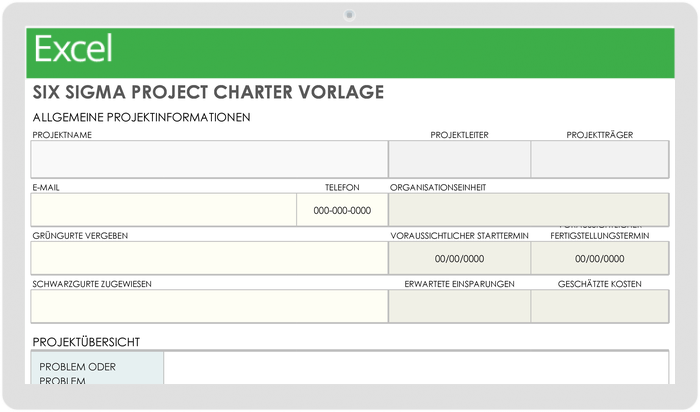 Charta-Vorlage für Six-Sigma-Projekte