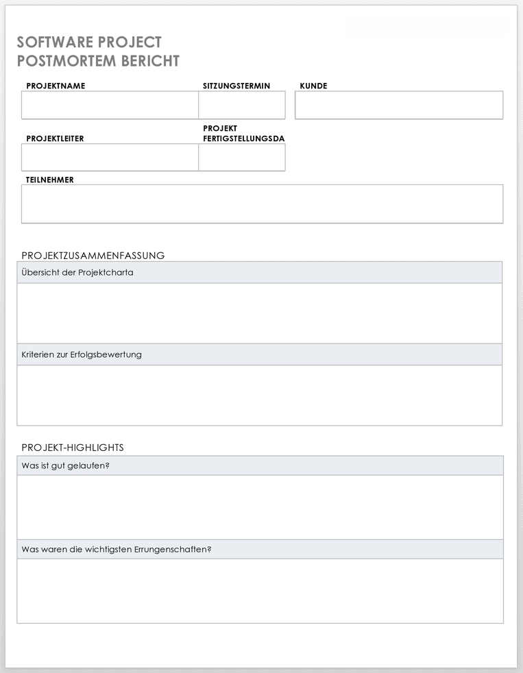 Postmortem-Berichtsvorlage für Softwareprojekte