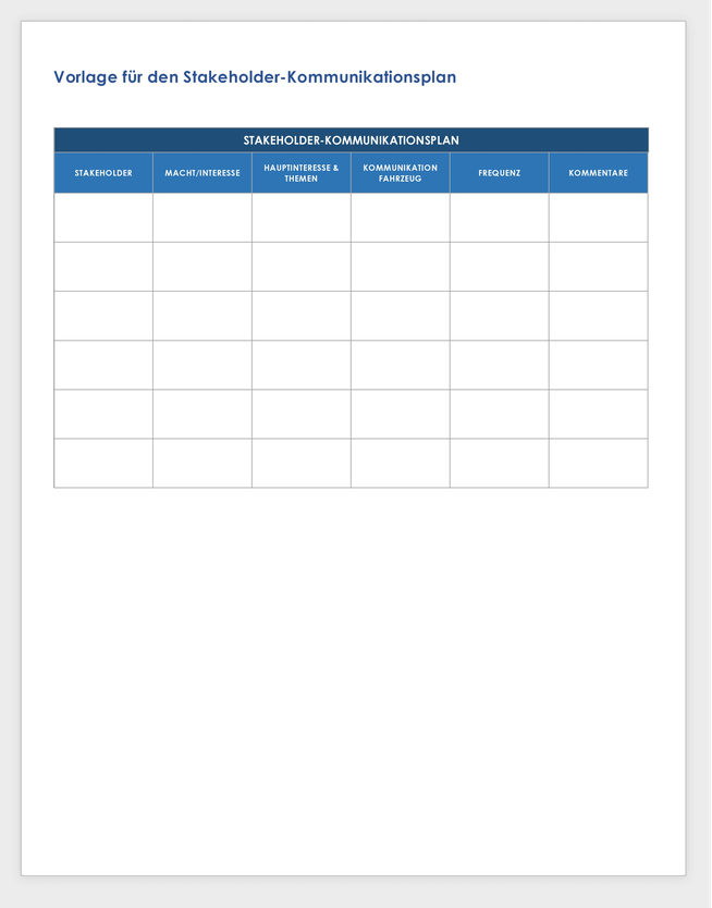 Vorlage für einen Stakeholder-Kommunikationsplan