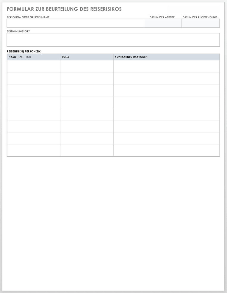 Vorlage für ein Reiserisikobewertungsformular
