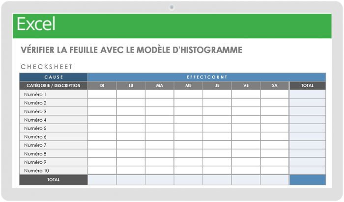 Modèle de feuille de contrôle avec histogramme