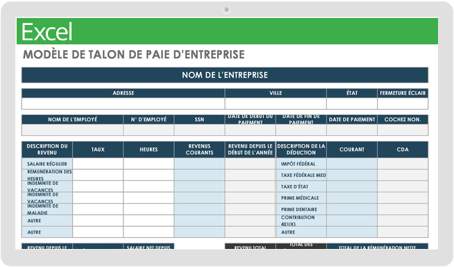 Mise à jour du modèle de talon de paie d'entreprise