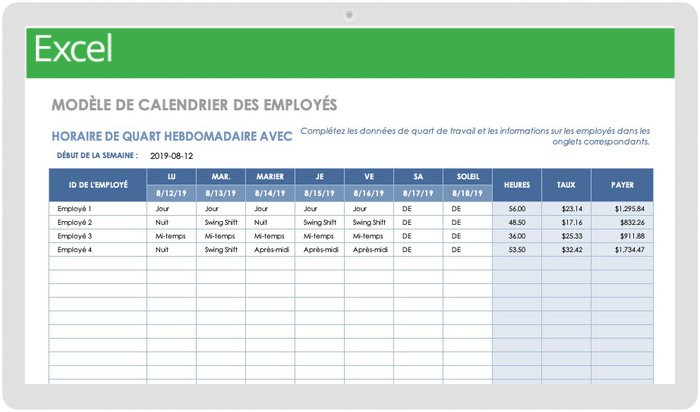 Calendrier des employés