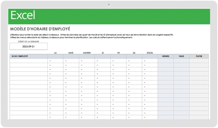 Modèle d'horaire des employés pour Excel