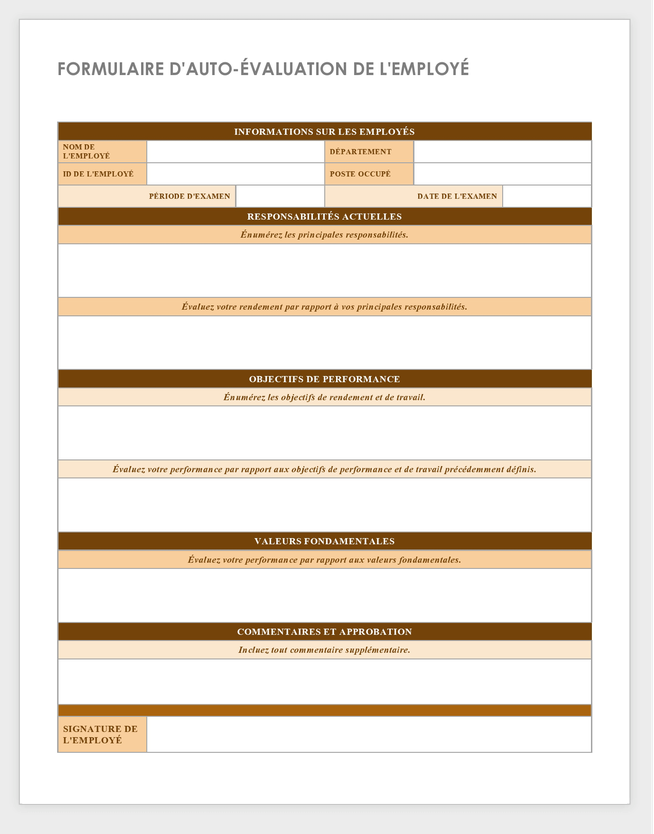 Modèle d'auto-évaluation des employés