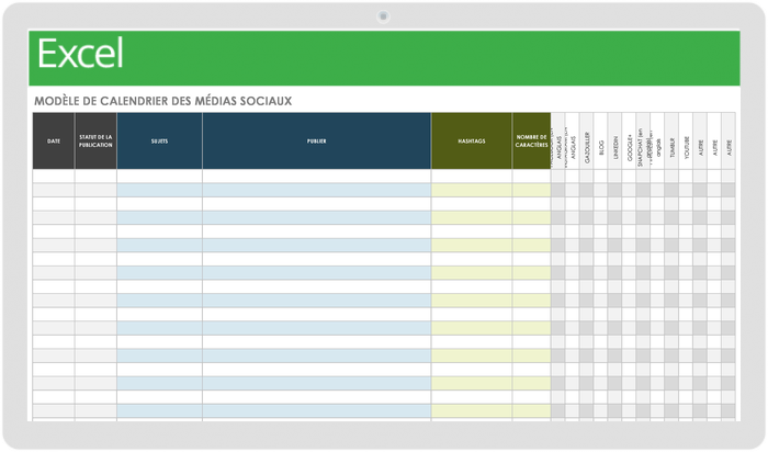 Modèle de calendrier des médias sociaux