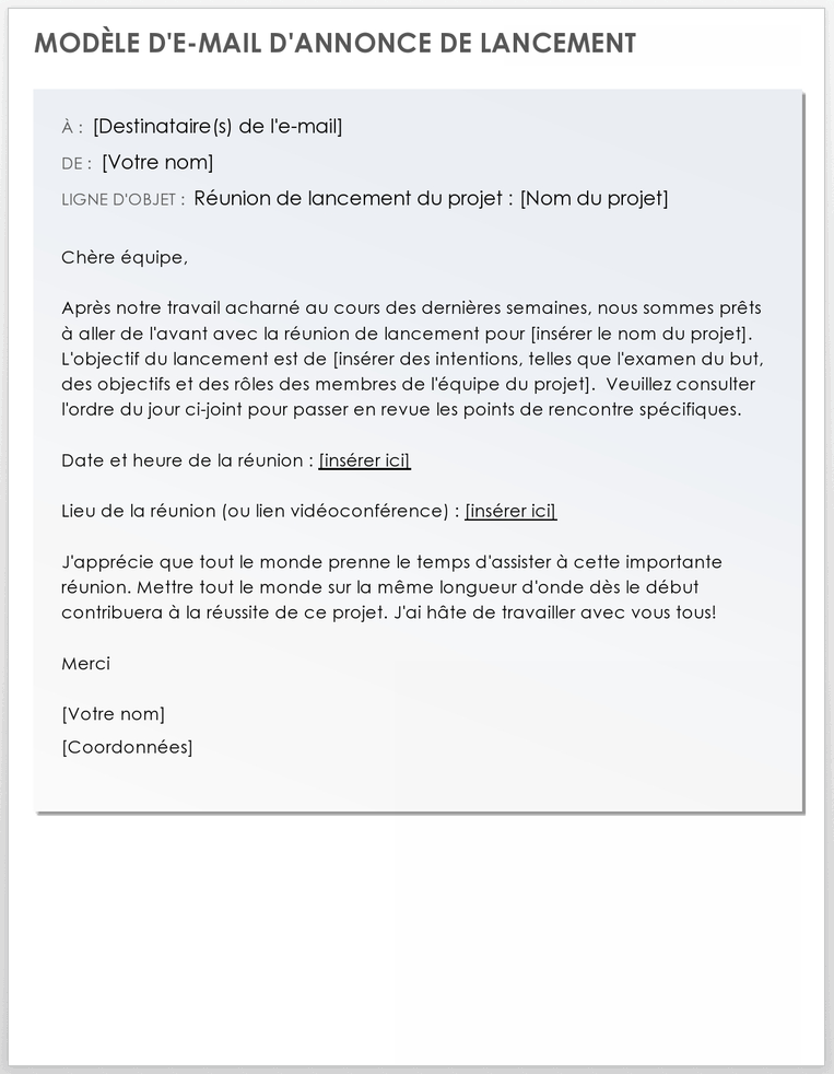 Modèle d'e-mail d'annonce de lancement