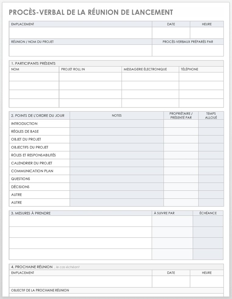 Modèle de compte rendu de la réunion de lancement
