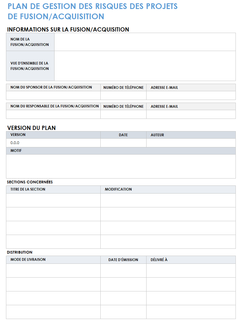 Modèle de plan de gestion des risques de projet MA