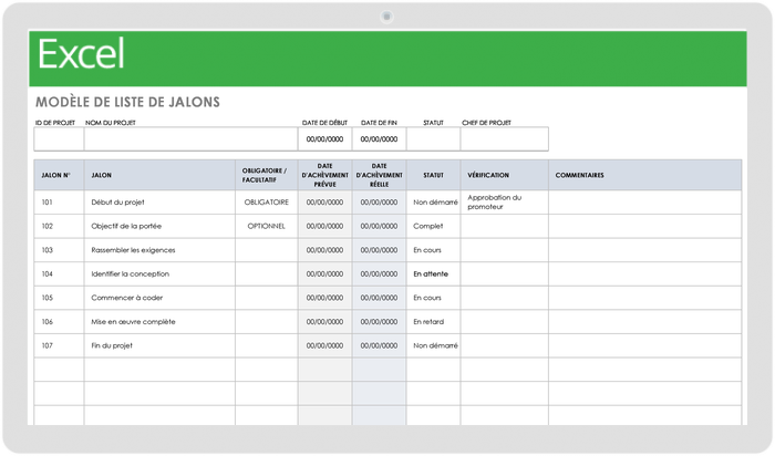 Modèle de liste d'étapes