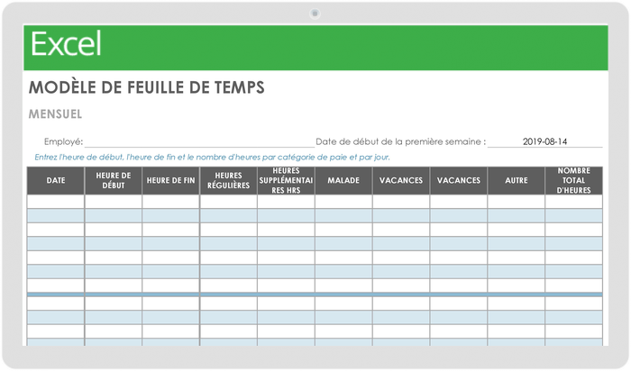 Feuille de temps mensuelle