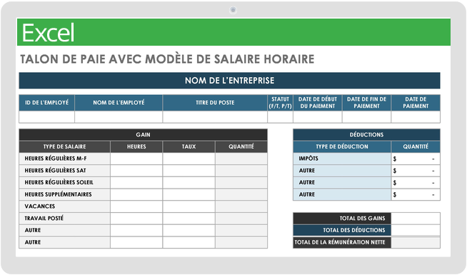 Bulletin de paie avec modèle de salaire horaire mis à jour