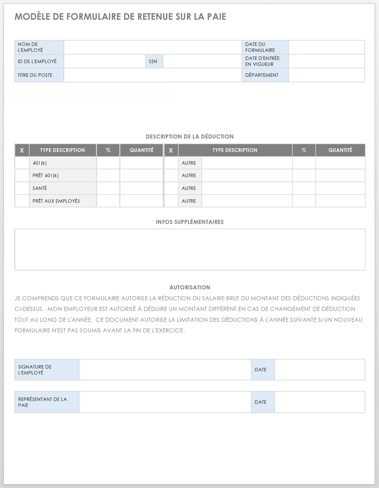 Formulaire de retenue sur la paie