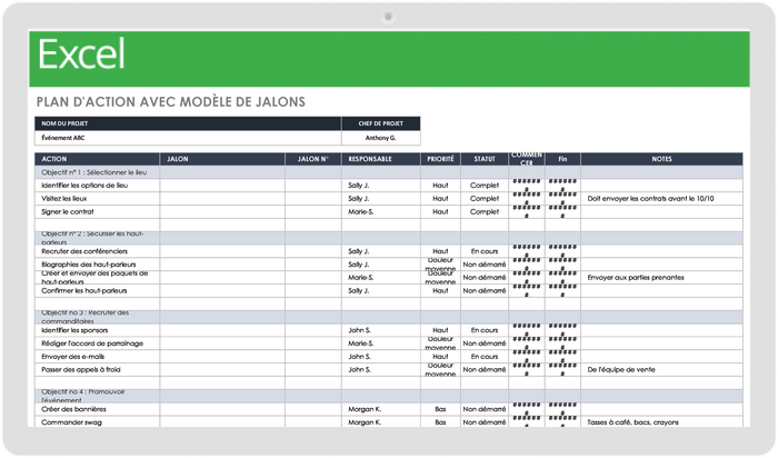 Modèle de plan d'action avec jalons