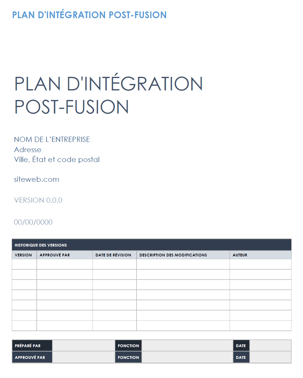 Modèle de plan d'intégration post-fusion