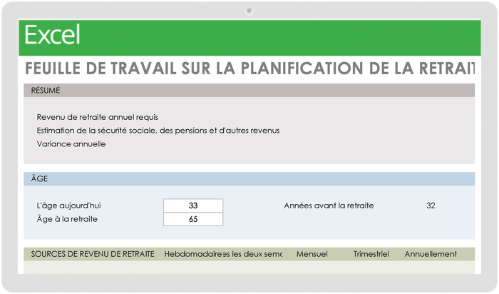 Modèle de feuille de travail de planification de la retraite