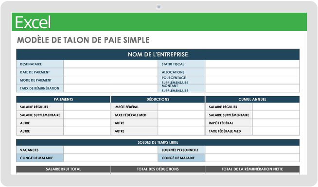 Modèle de fiche de paie simple mis à jour