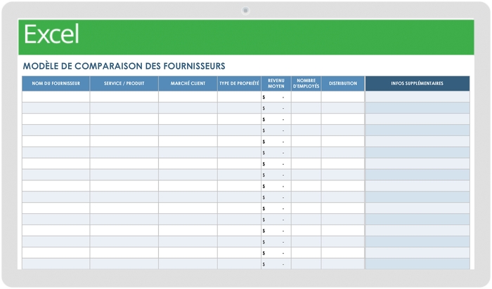 Modèle de comparaison des fournisseurs