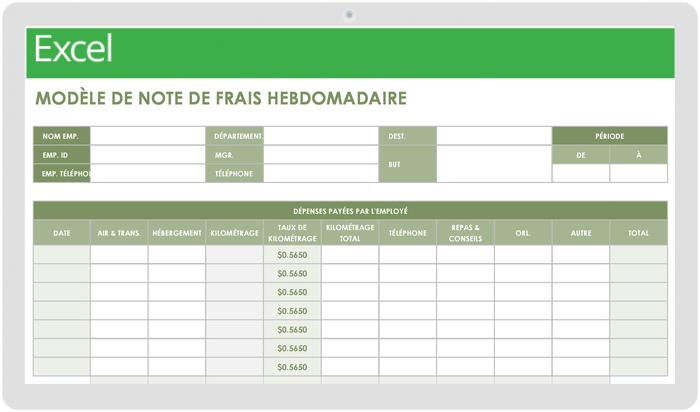 Rapport de dépenses hebdomadaire