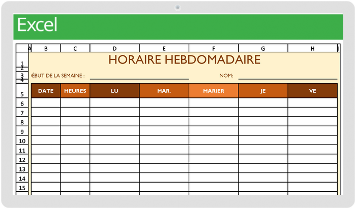 Horaire de travail 5 jours avec modèle de notes