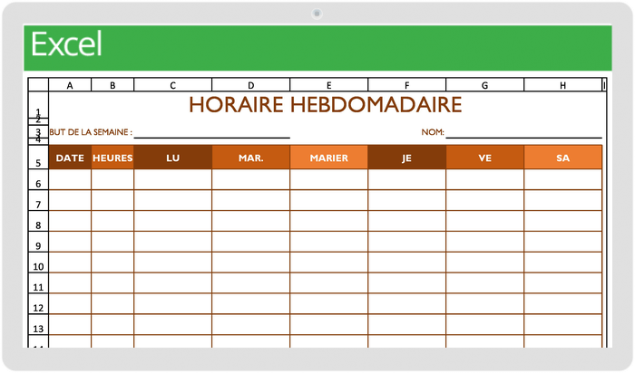 Horaire de travail du lundi au samedi 2 sur le modèle de page