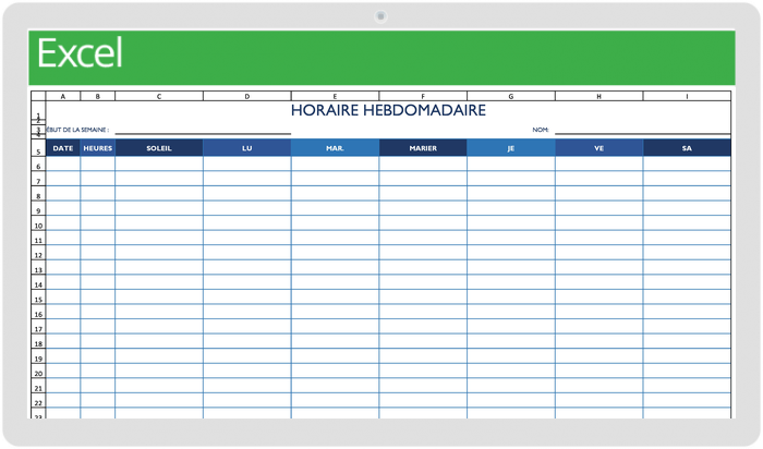 Modèle d'horaire de travail SUN à SAT