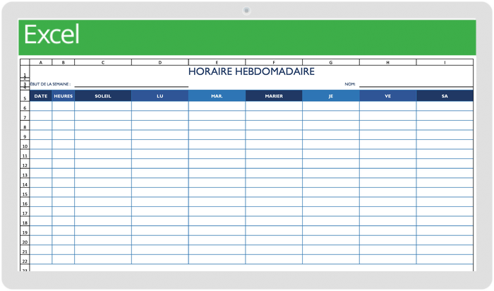 Horaire de travail SUN à SAT avec modèle de NOTES