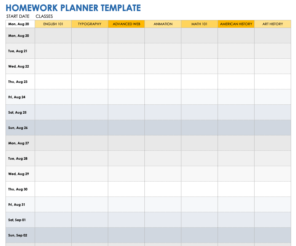 Homework Planner Template