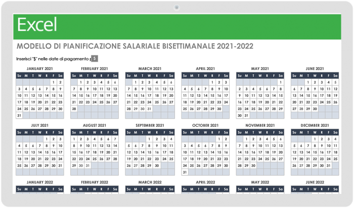 Modello bisettimanale per buste paga 2021-2022