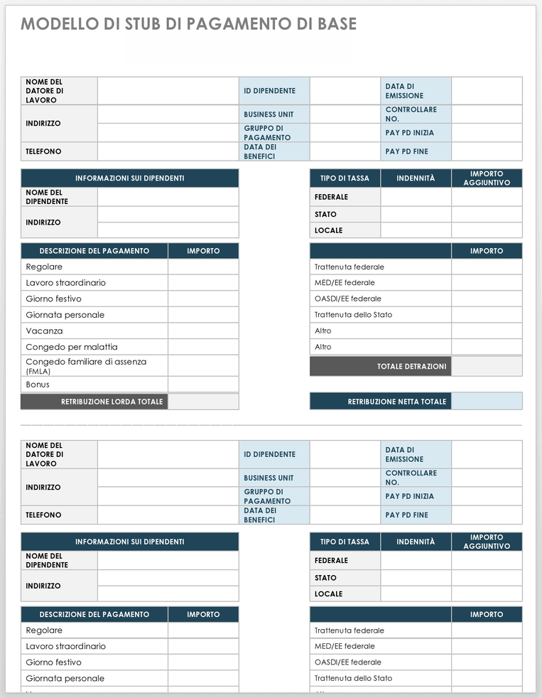 Modello di busta paga di base