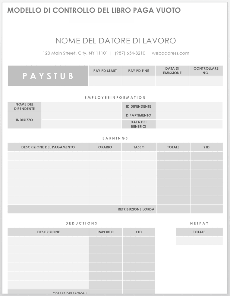 Modello di assegno salariale vuoto